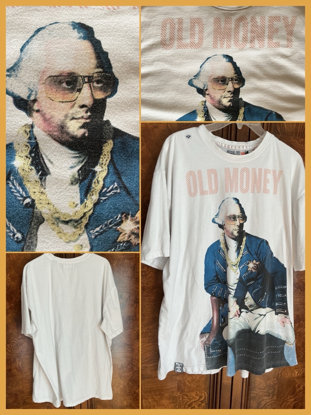 Indigo Red Denim Co George Washington Old Money Graphic T-Shirt White XXL Flawed